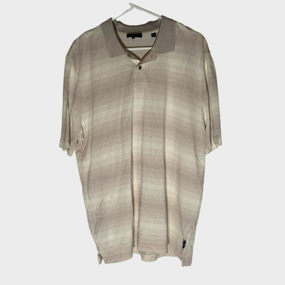 Ted Baker London Striped Tan Polo Shirt Size 5 XL NWOT